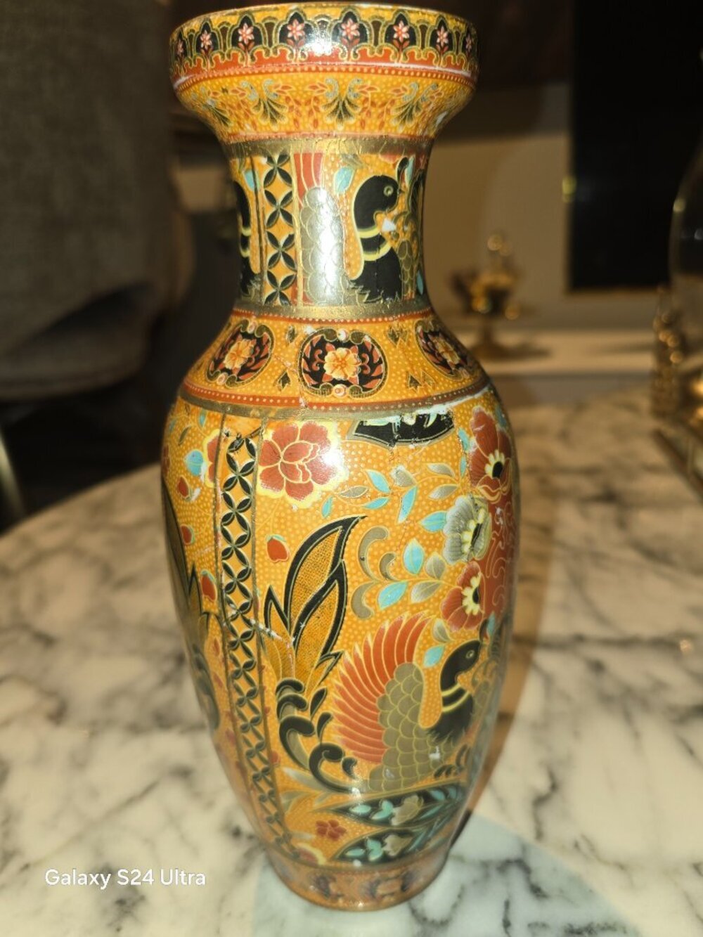 Vintage Satsuma Style Ceramic Vase Phoenix Goose Duck Bird Floral Decor - Picture 3 of 5
